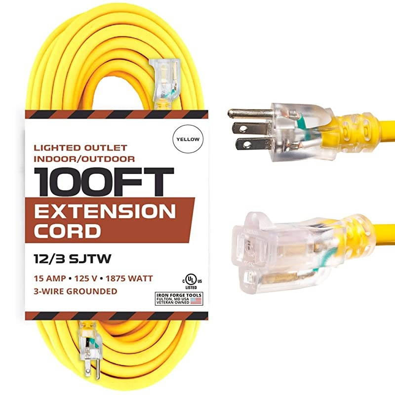 Foot Outdoor Extension Cord 123 SJTW Heavy Duty Yellow 3 Prong Extension Cable Great for Garden and Major Appliances Foot Yellow
