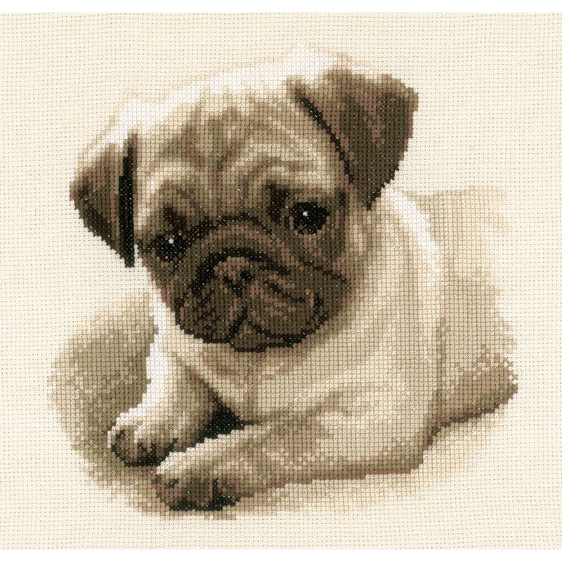 Vervaco Counted Cross Stitch Kit 8.5"X8.5"-Pug Dog On Aida (14 Count)