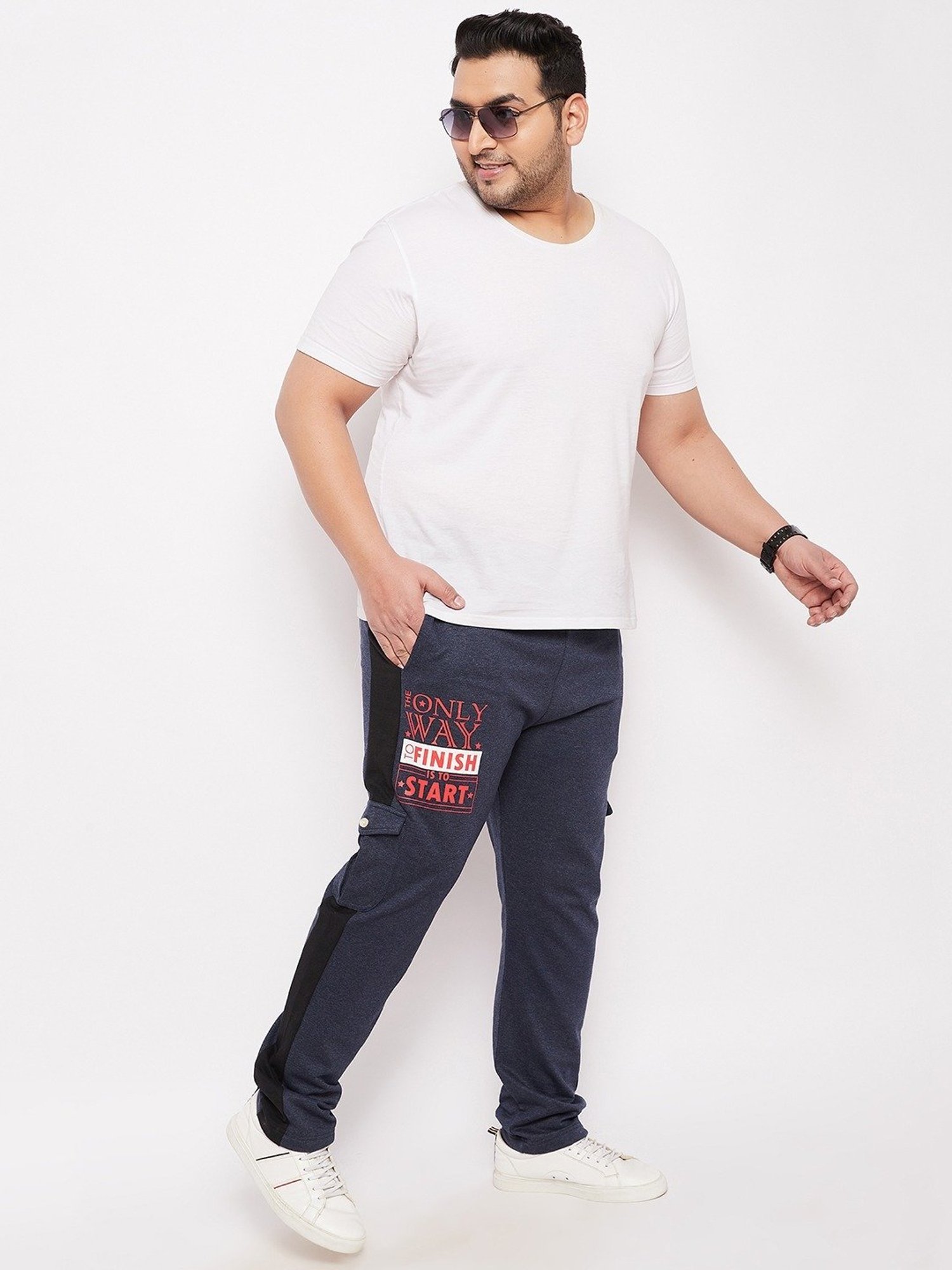 Bigbanana Navy Blue Cotton Regular Fit Printed Trackpants