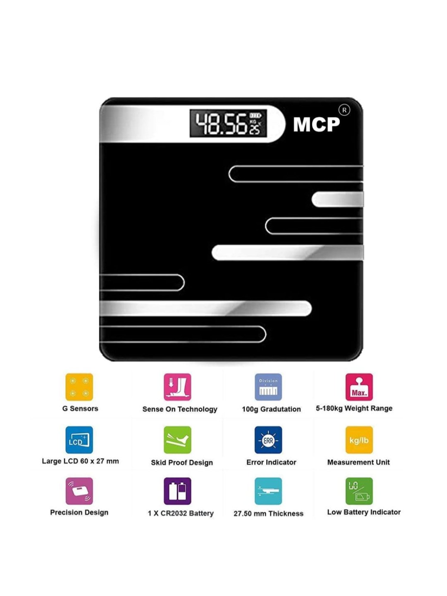 MCP Personal Digital Weighing Scale with Step On Technology (Black)