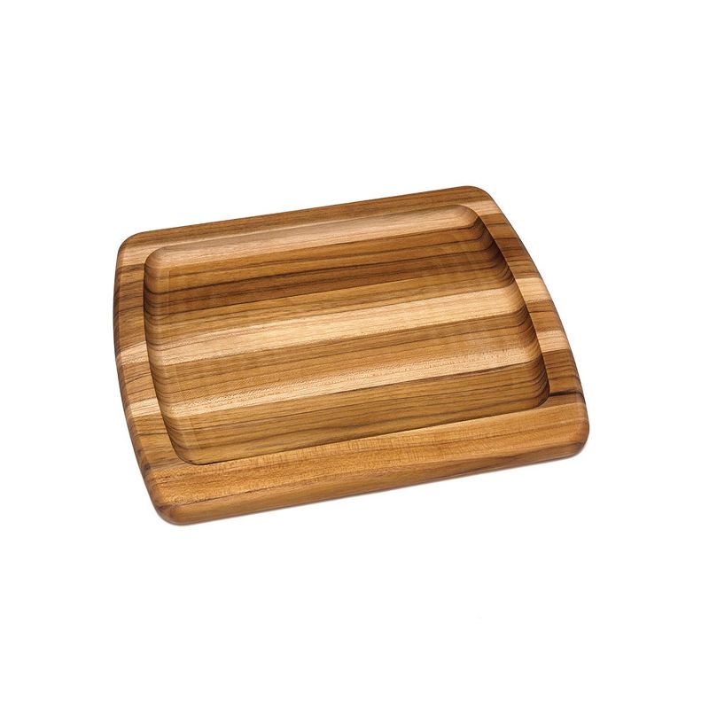 Lipper International Teak Edge Grain Wooden Serving Platter Cutting Board, Brown