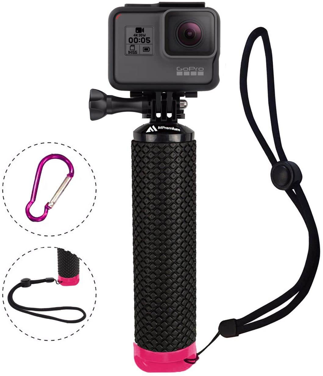 Waterproof Floating Hand Grip Compatible with GoPro Hero 8 7 6 5 4 3+ 2 1 Session Black Silver Handler & Handle Mount Accessories Kit for Water Sport and Action Cameras (Rose Red)