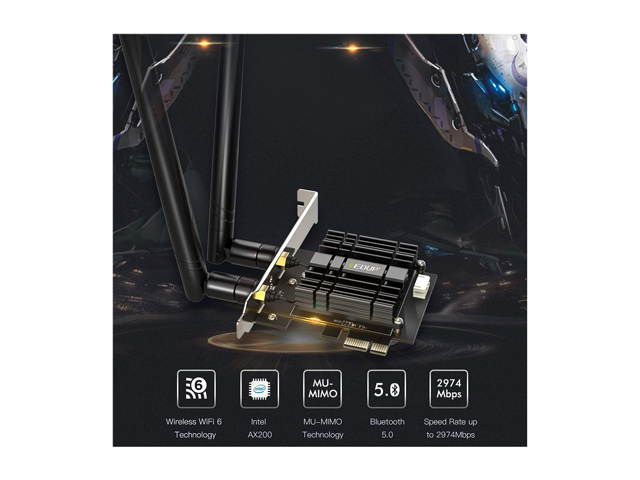 EDUP WiFi 6 Card AX 3000Mbps PCIe Network Card AX200 802.11AX 2.4Ghz/5.8Ghz with Bluetooth 5.0 & Heat Sink Wireless PCI Express Wi-Fi Adapters Dual Band Antenna for Windows 10 64-bit