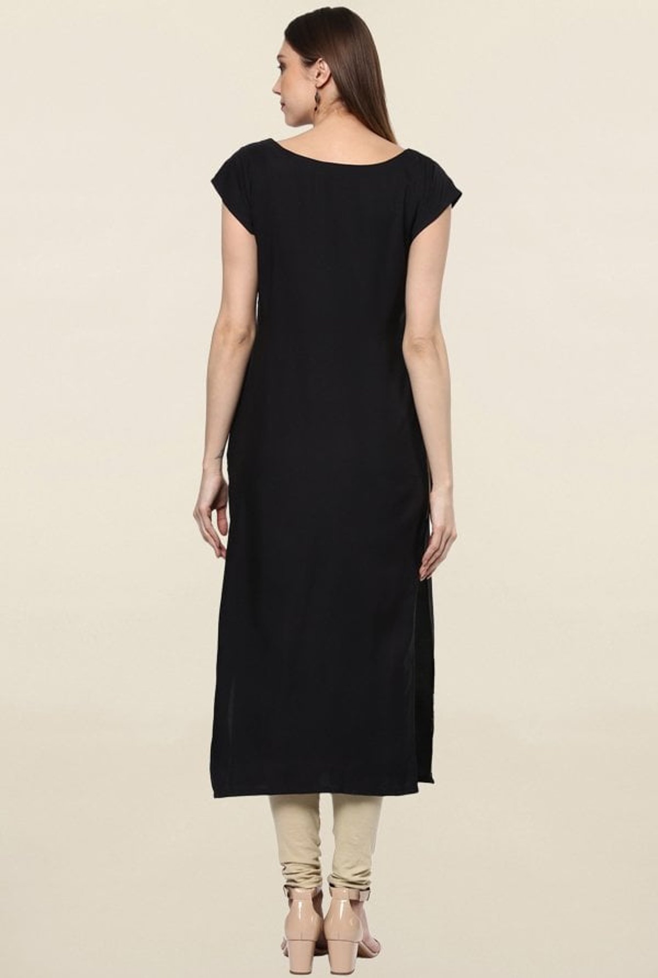 Ziyaa Black Printed Crepe Kurta