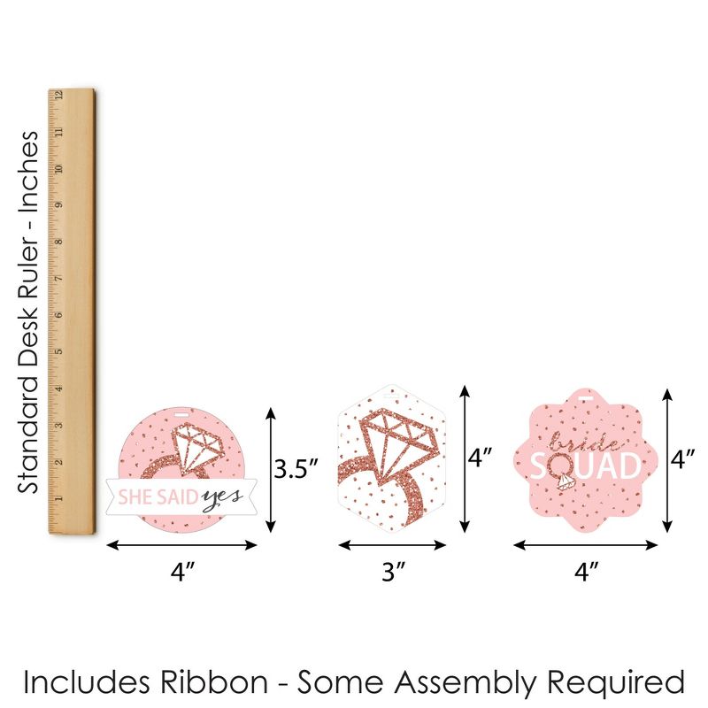 Big Dot of Happiness Bride Squad - Assorted Hanging Rose Gold Bridal Shower or Bachelorette Party Favor Tags - Gift Tag Toppers - Set of 12