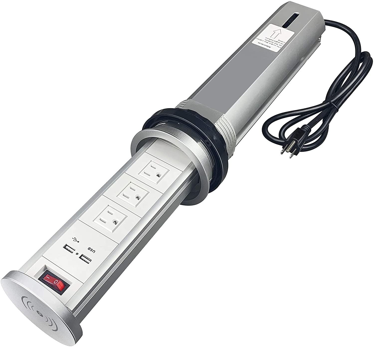 Automatic Pop Up Socket Pop Up Power Outlet with Wireless Charger Pulling Pop Up Outlet with 3AC Plugs & 2 USB Ports Recessed Pop-Up Power Socket for Kitchen Counter Office Conference(White)