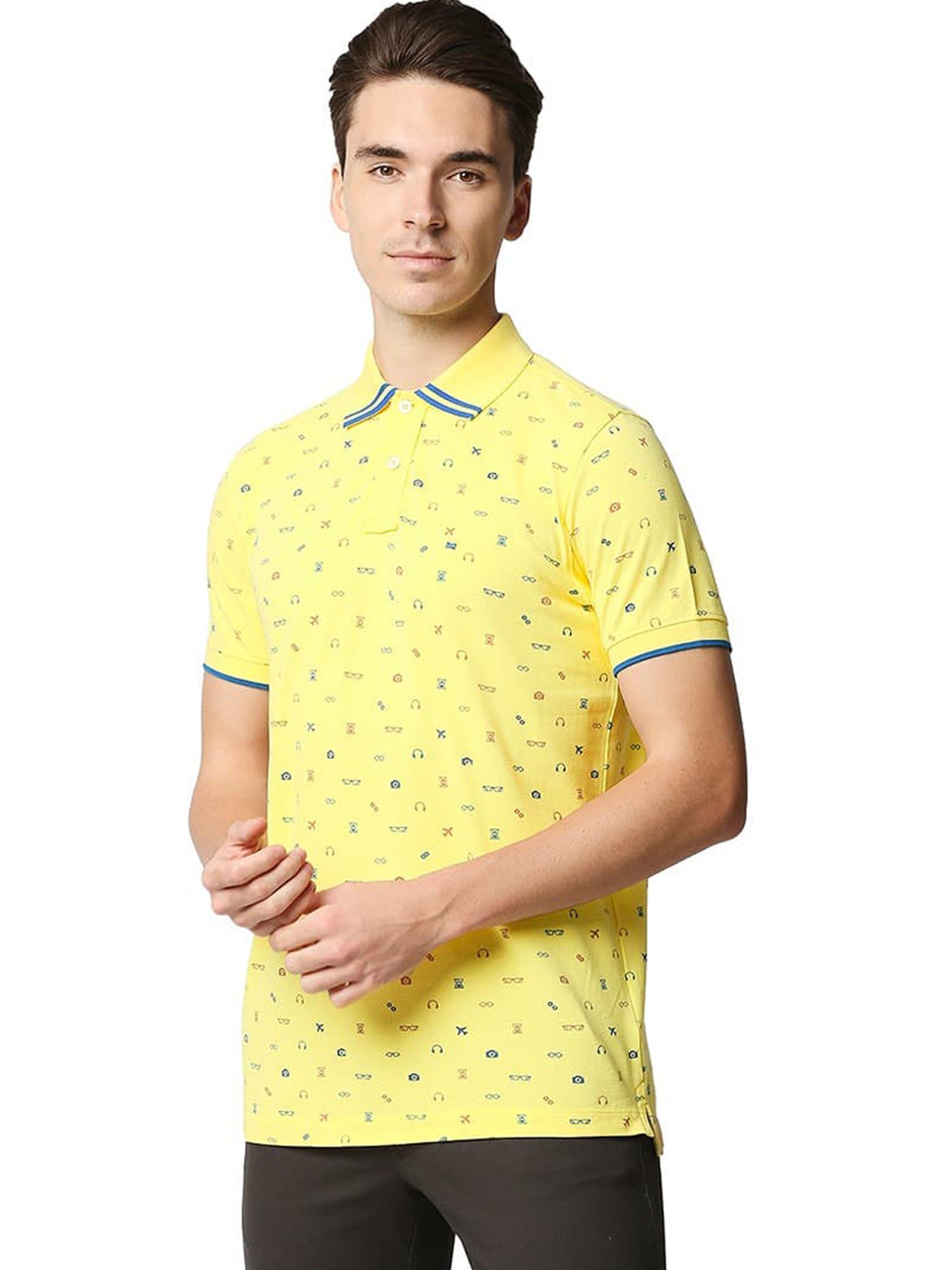 Basics Sunshine Cotton Muscle Fit Printed Polo T-Shirt