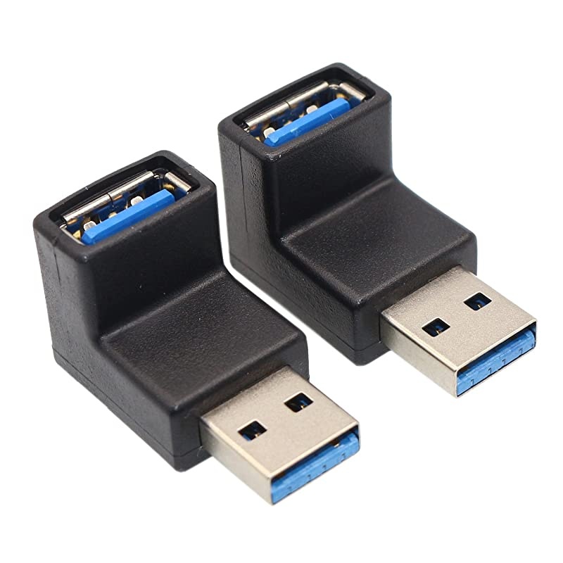 Angle USB Adapter, VCZHS USB3.0 AM to AF L Shape Converter Adapter USB 3.0 A Male to A Female 90 Degree Angle Plug(Pack of 2)