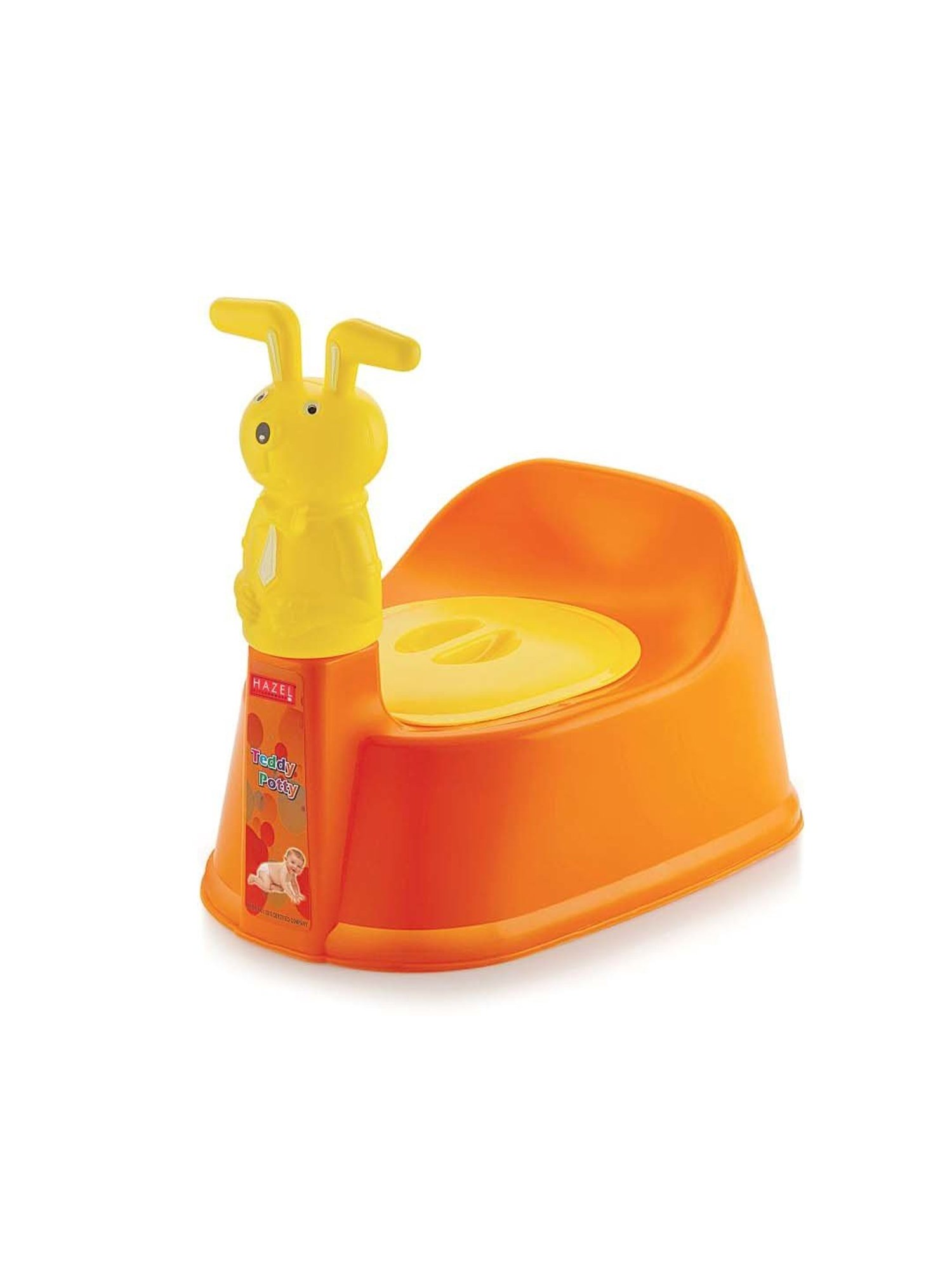 HAZEL Orange & Yellow Plastic Teddy-Shaped Baby Toilet Chair With Closing Lid