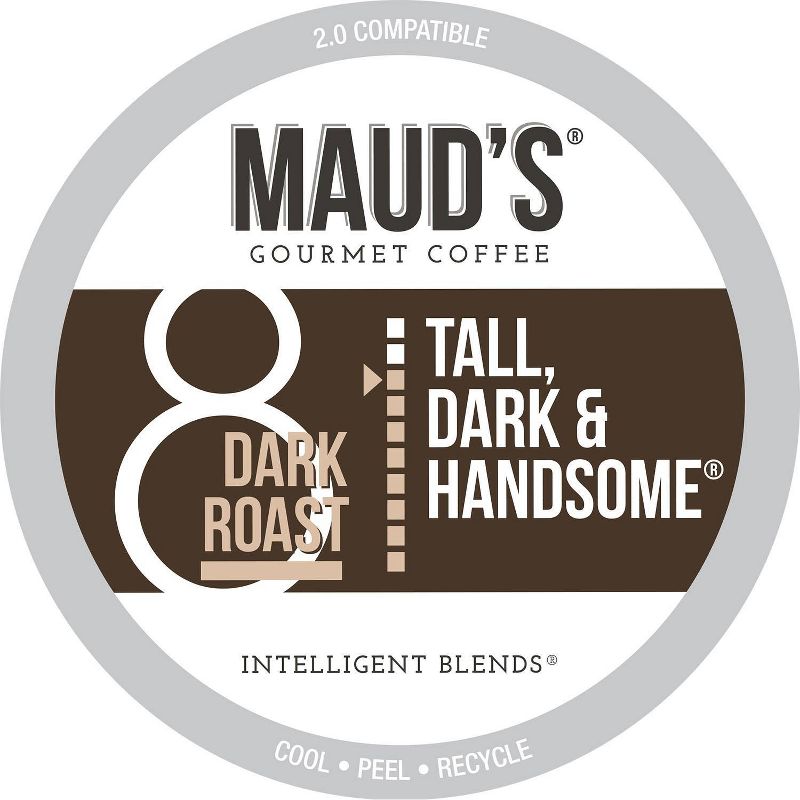 Maud's Dark Roast Coffee (Tall Dark and Handsome), Recyclable Dark Roast Coffee Pods – 100% Arabica Coffee California Roasted - 100ct