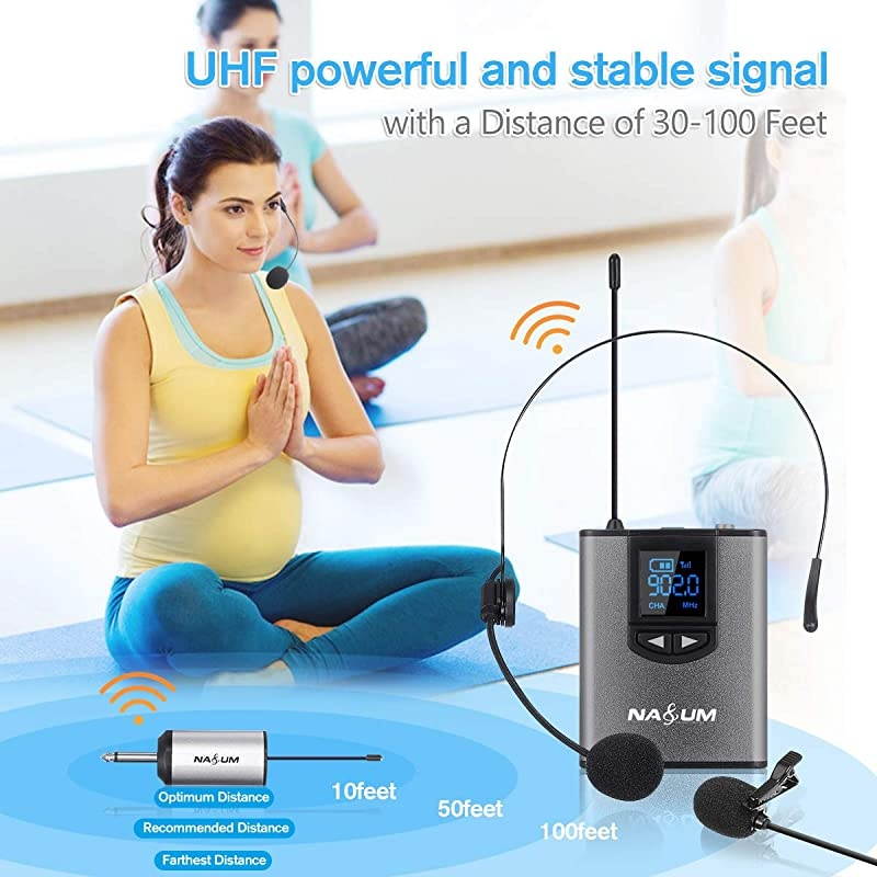 Wireless Headset Lavalier Microphone System  Wireless Lapel Mic with Bodypack Transmitter for iPhone, DSLR Camera, YouTube, Podcast, Vlog, Church, Interview, Teaching, PA Speaker, Video Recording