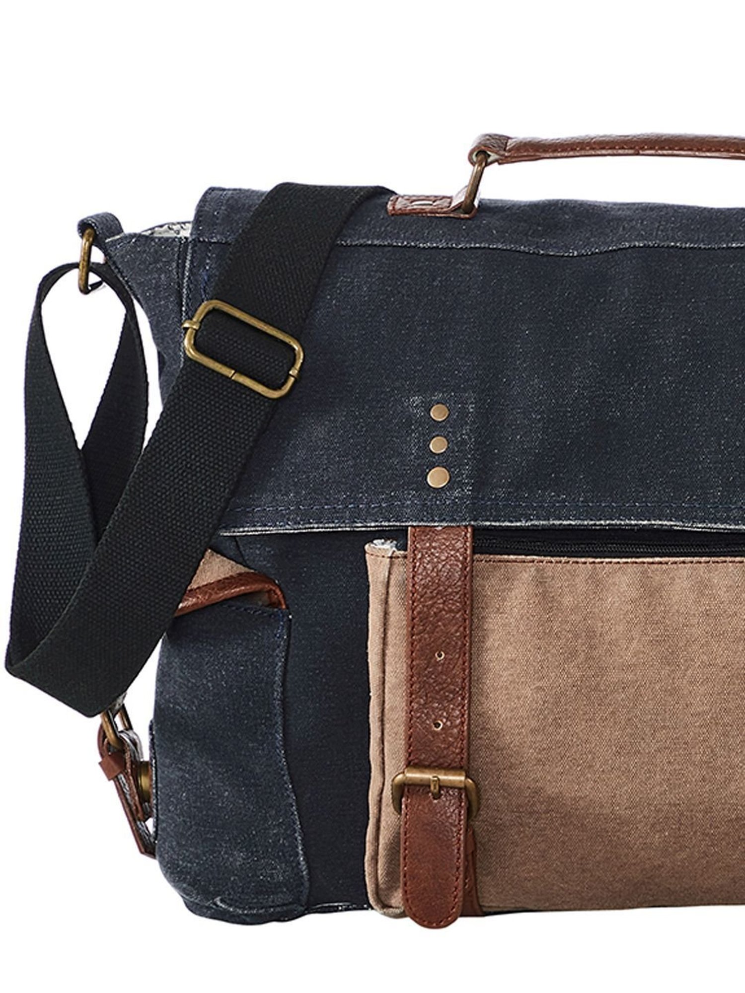 Mona B Navy Canvas Medium Messenger Bag