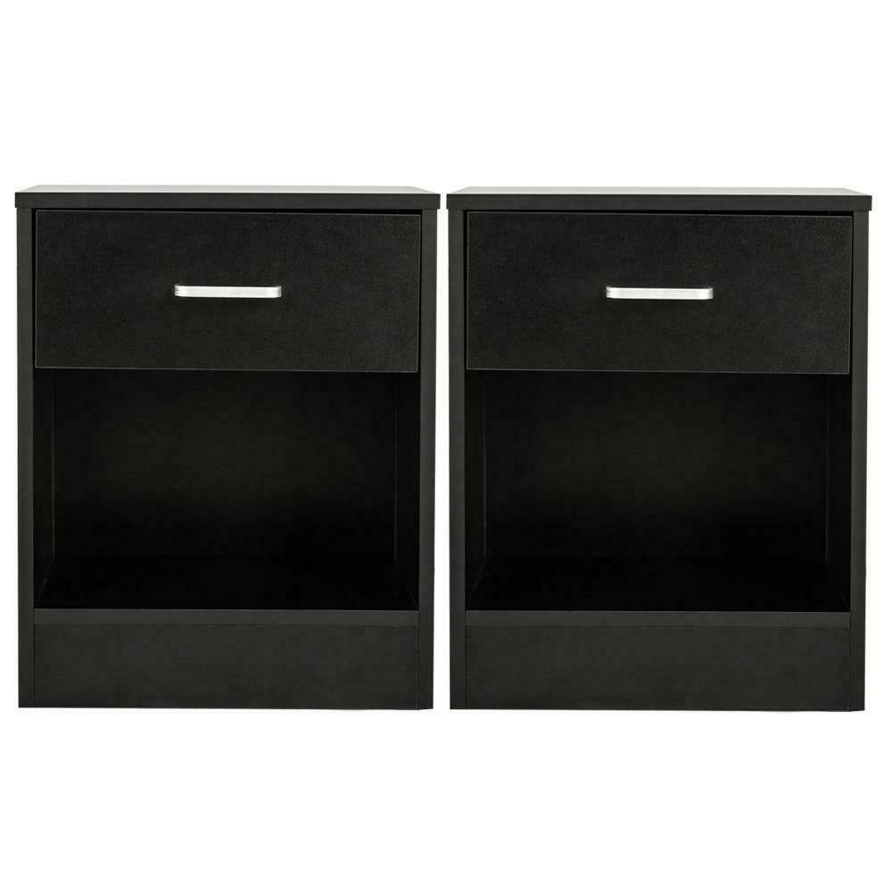 Bedroom Bedside Furniture Nightstand Set of 2 End Table Shelf Drawer Black