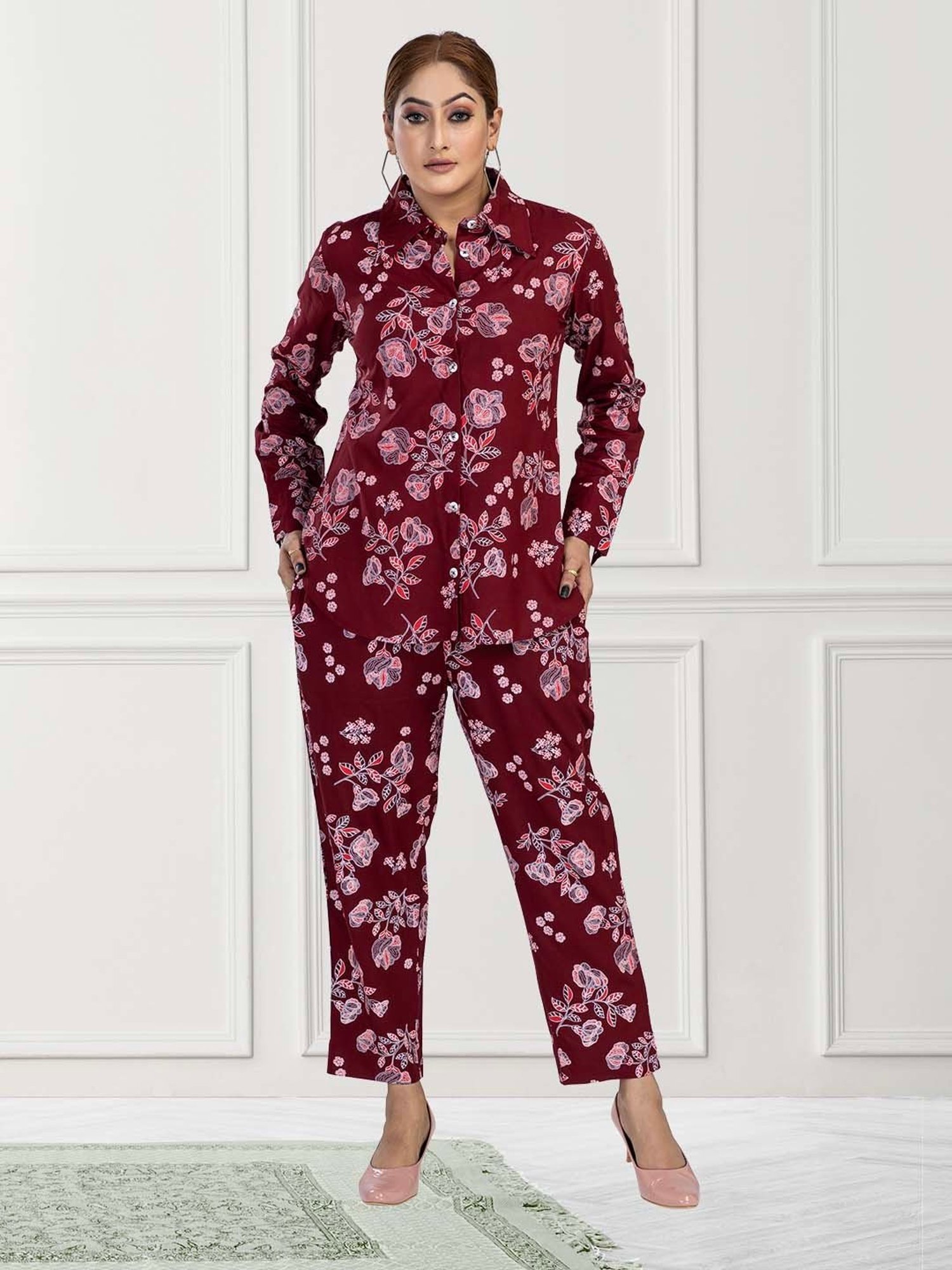 Nino Bambino Maroon Printed Shirt With Pants