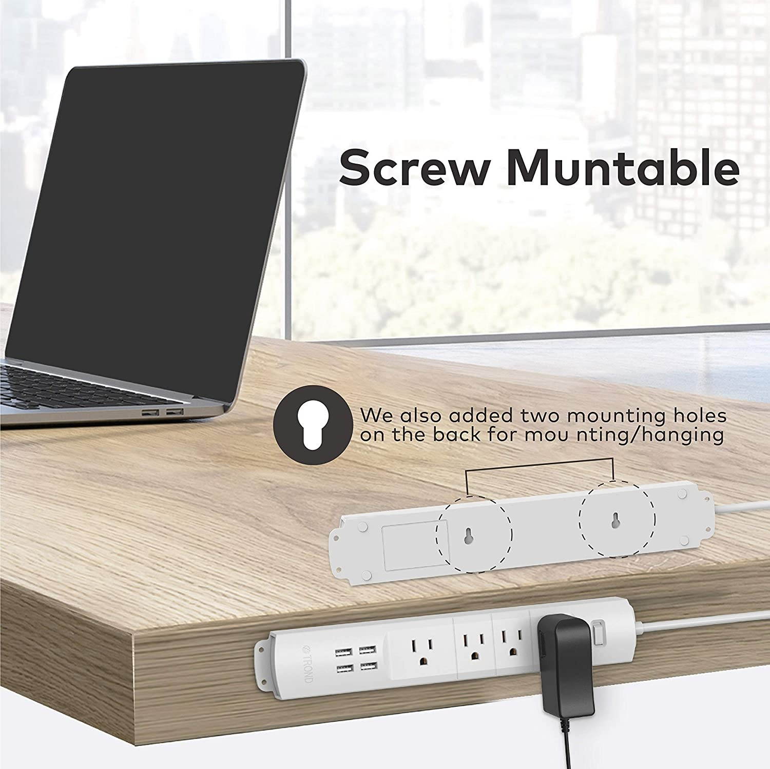 6Outlet + 2 USB 1050 Joule Surge Protector Power Strip with 25Ft Long Extension Cord White UL Listed