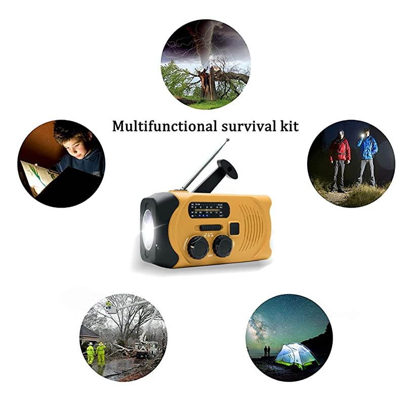 NOAA Weather Hand Crank Emergency AM/FM Radio Solar Charge with Survival Flashlight SOS Alarm Cell Phone Charger 2000mAh USB Power Bank Battery Portable Mini Design for Hiking&ndash;Orange