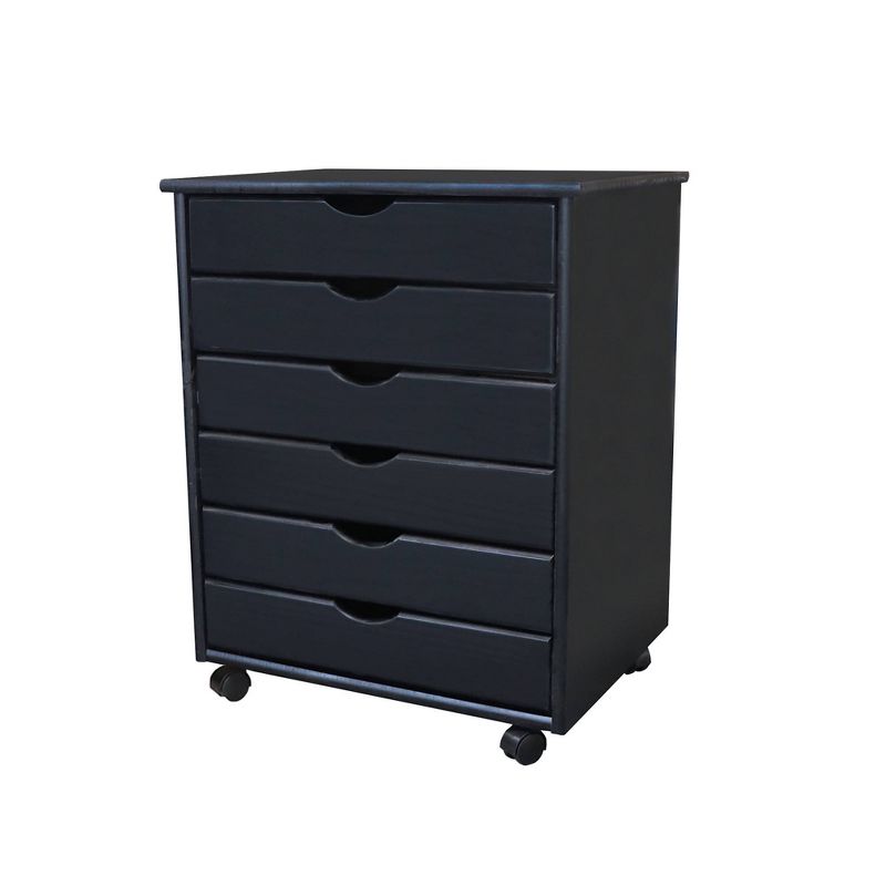 Adeptus Solid Wood 6 Drawer Wide Roll Cart Black
