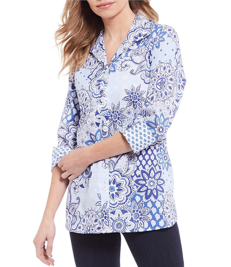 Eva Varro Animal Print Knit Jersey 3/4 Slit Sleeve Tunic