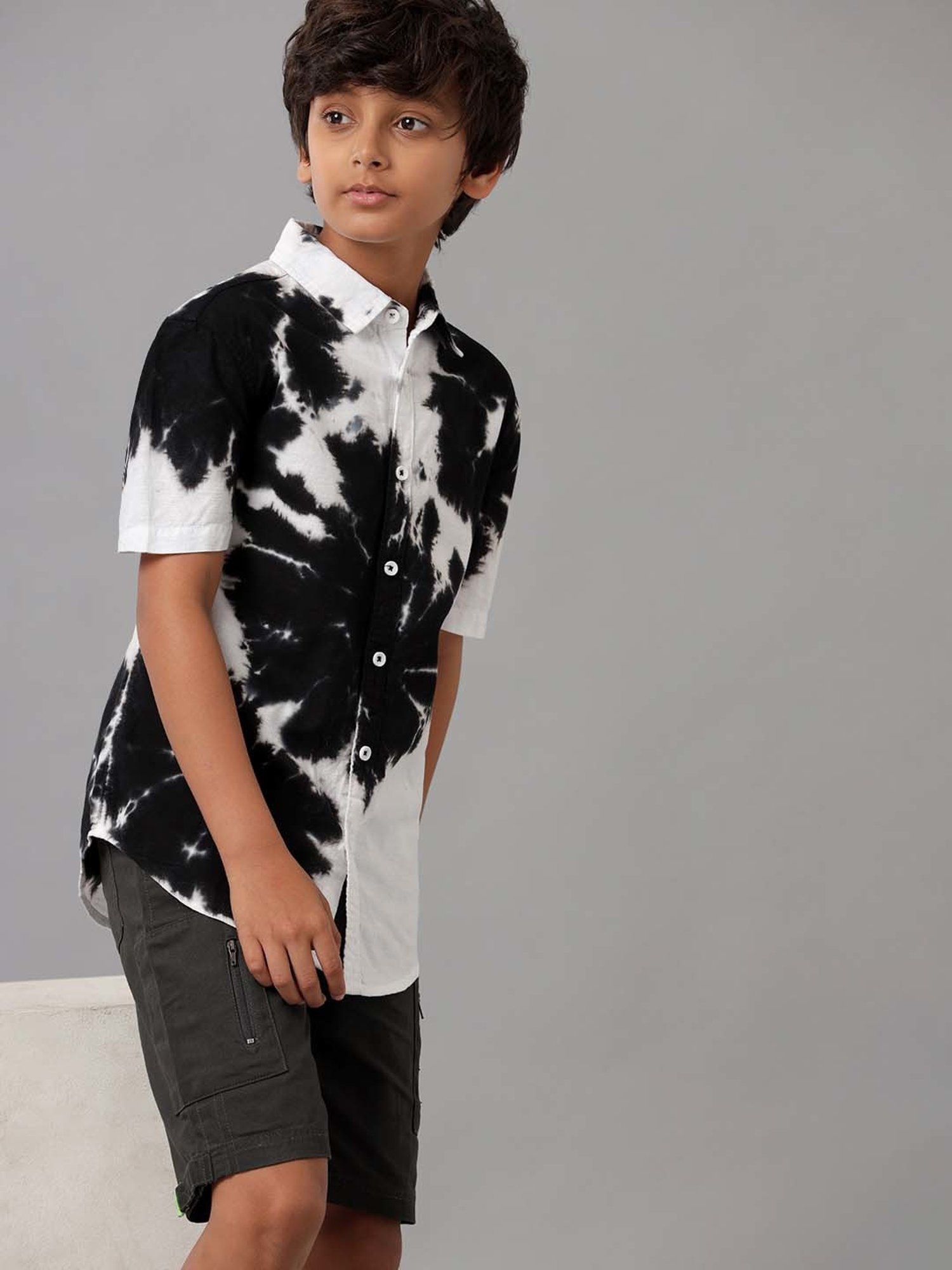 Under Fourteen Only Kids Black & White Cotton Printed Shirt