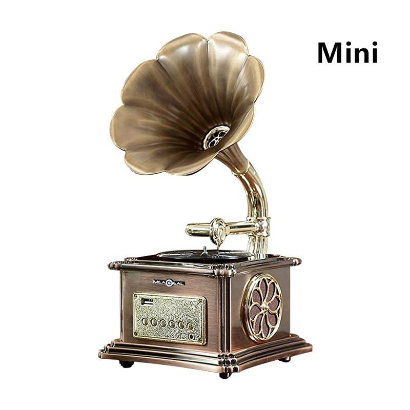 Bluetooth Speaker 40W Vintage Turntable Gramophone Shaped Speakers with AuxIn USB Port for Flash Drive Phonograph Style for Home Decoration