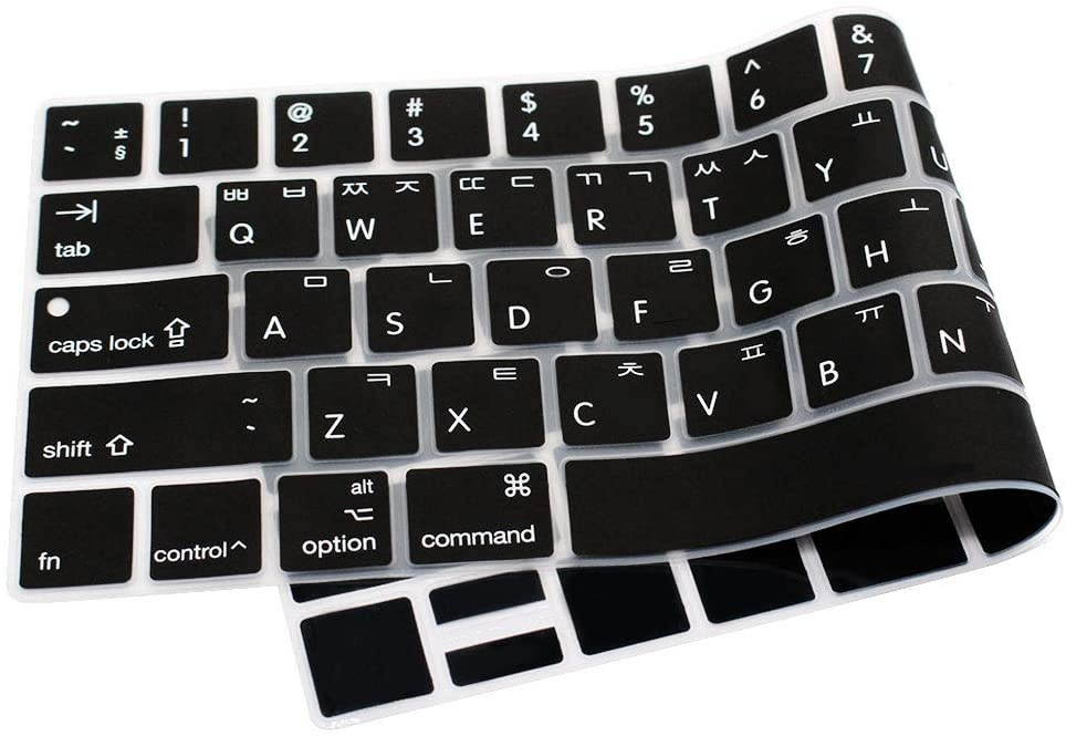 HRH Korean Language Silicone Keyboard Cover Skin for MacBook New Pro with Touch Bar 13 Inch and 15 Inch (A1989/A1706,A1990/A1707) 2018 2016 2017 Release with Touch ID,Both European/USA Layout