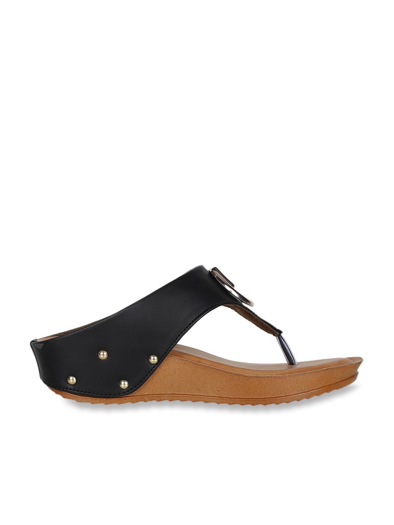 Iconics Women's Black Thong Wedges