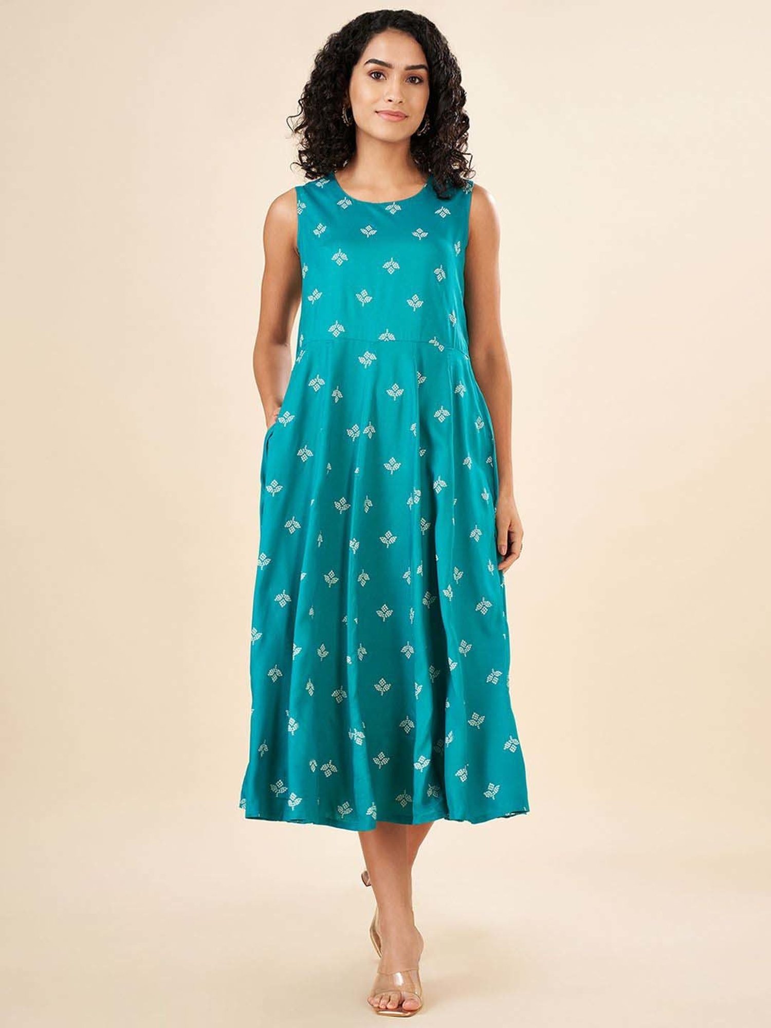 Rangmanch by Pantaloons Blue Printed A-Line Dress With Jacket