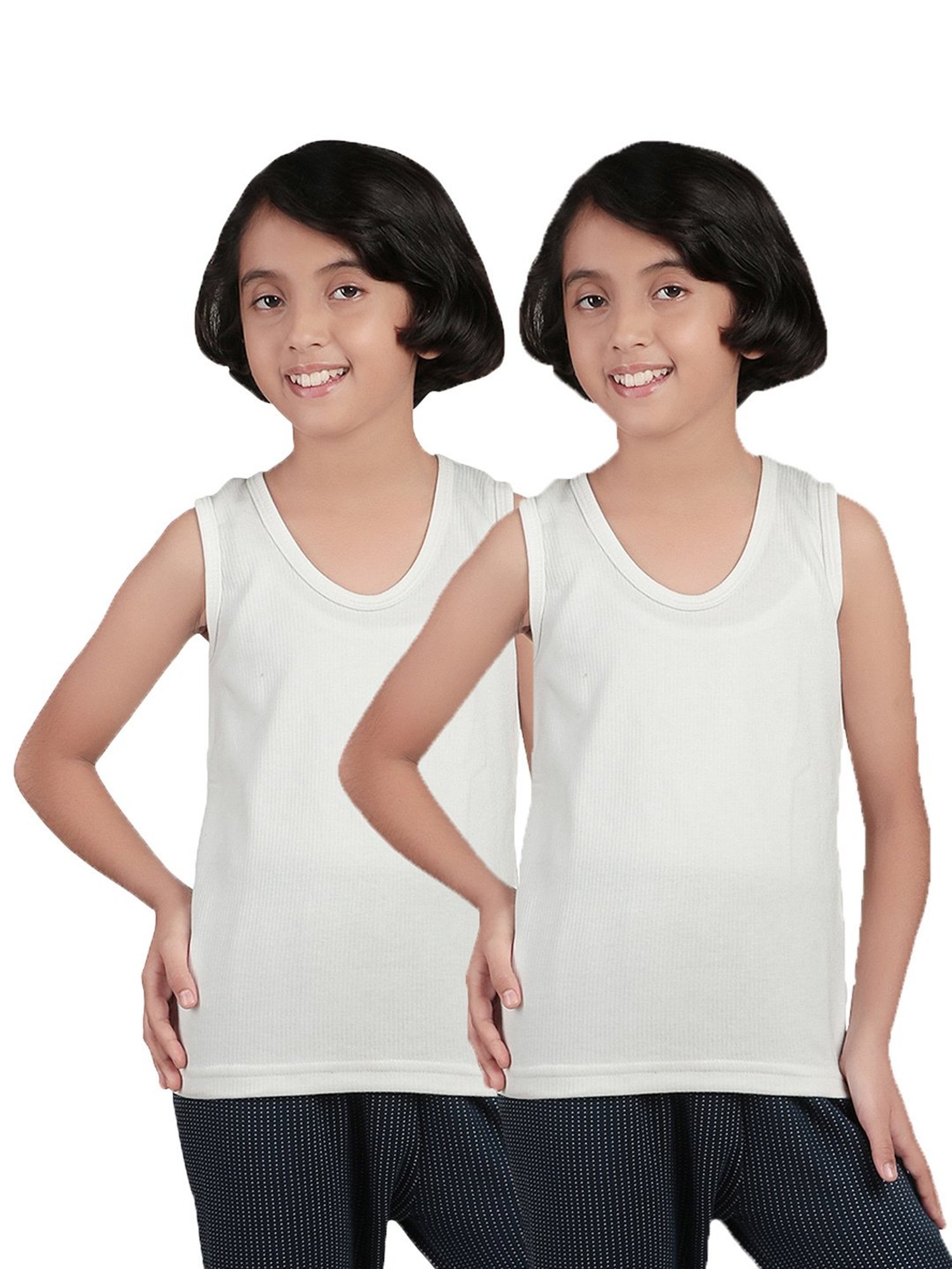 Dyca Kids Grey Melange Textured Thermal Top (Pack Of 2)