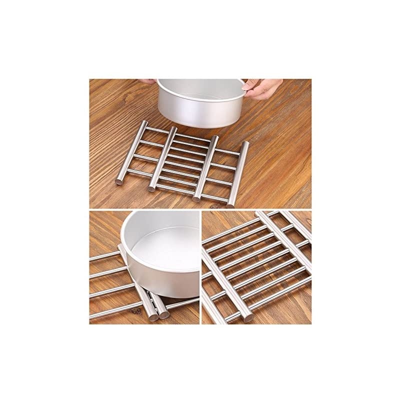 8x9"metal adjustable Trivet wite from 9"to 15" multi-purpose spoon rest and kitchen table mats Shrink pads non-sliding hot pad and Pot Holder (silver)
