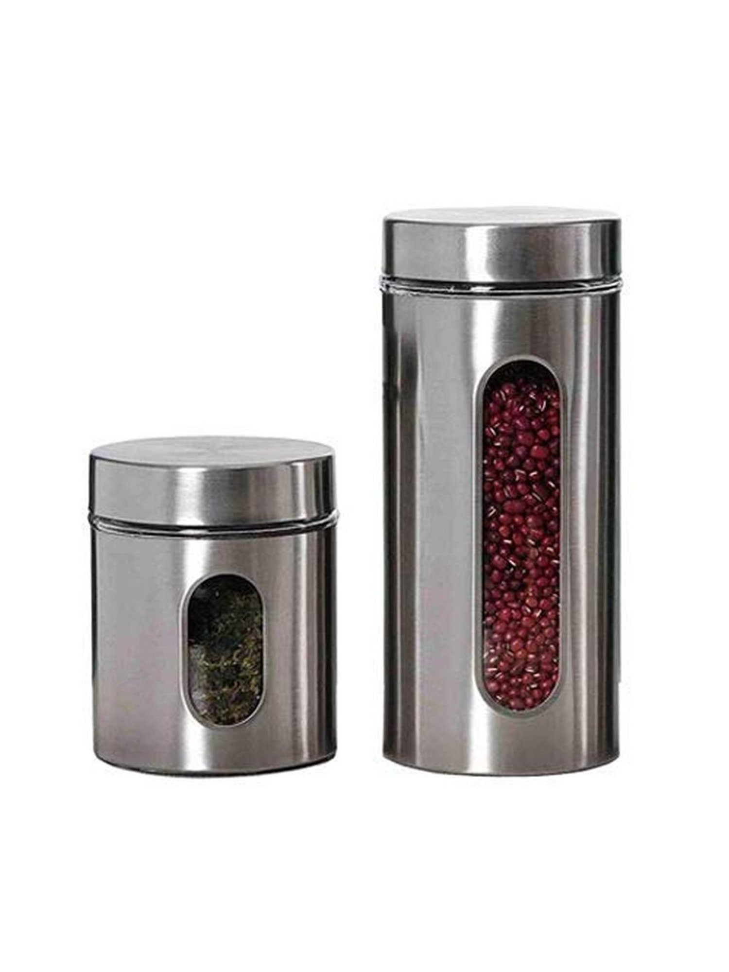 Femora Clear Glass & Steel Storage Jars (700 ml & 1300 ml) - Set of 2