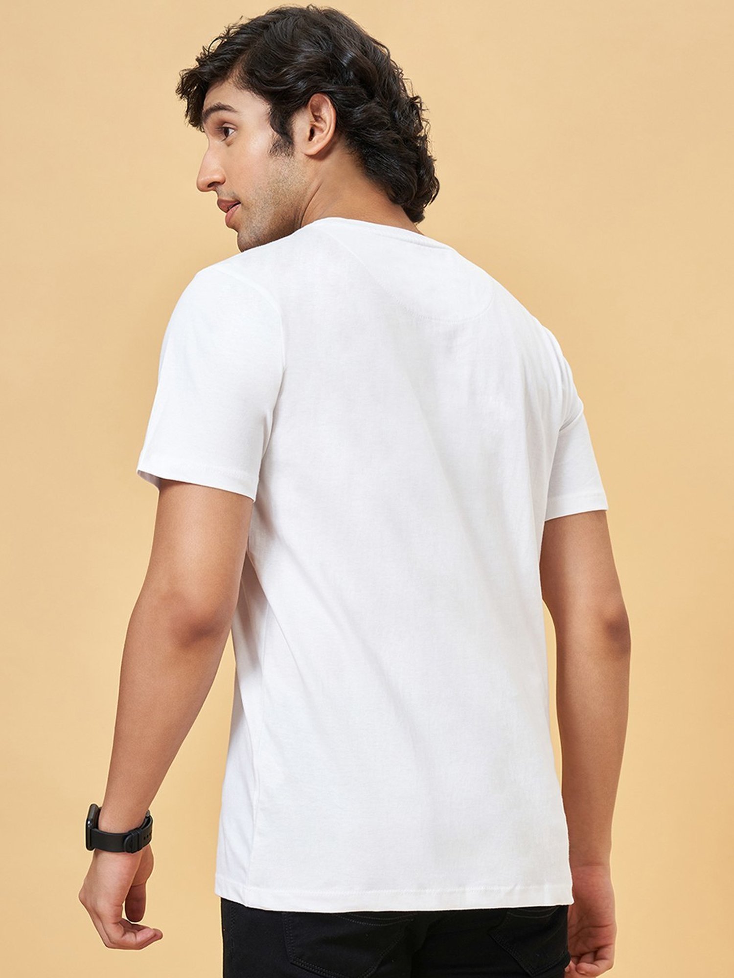 Sf Jeans By Pantaloons Bright White Cotton Slim Fit Printed T-Shirt