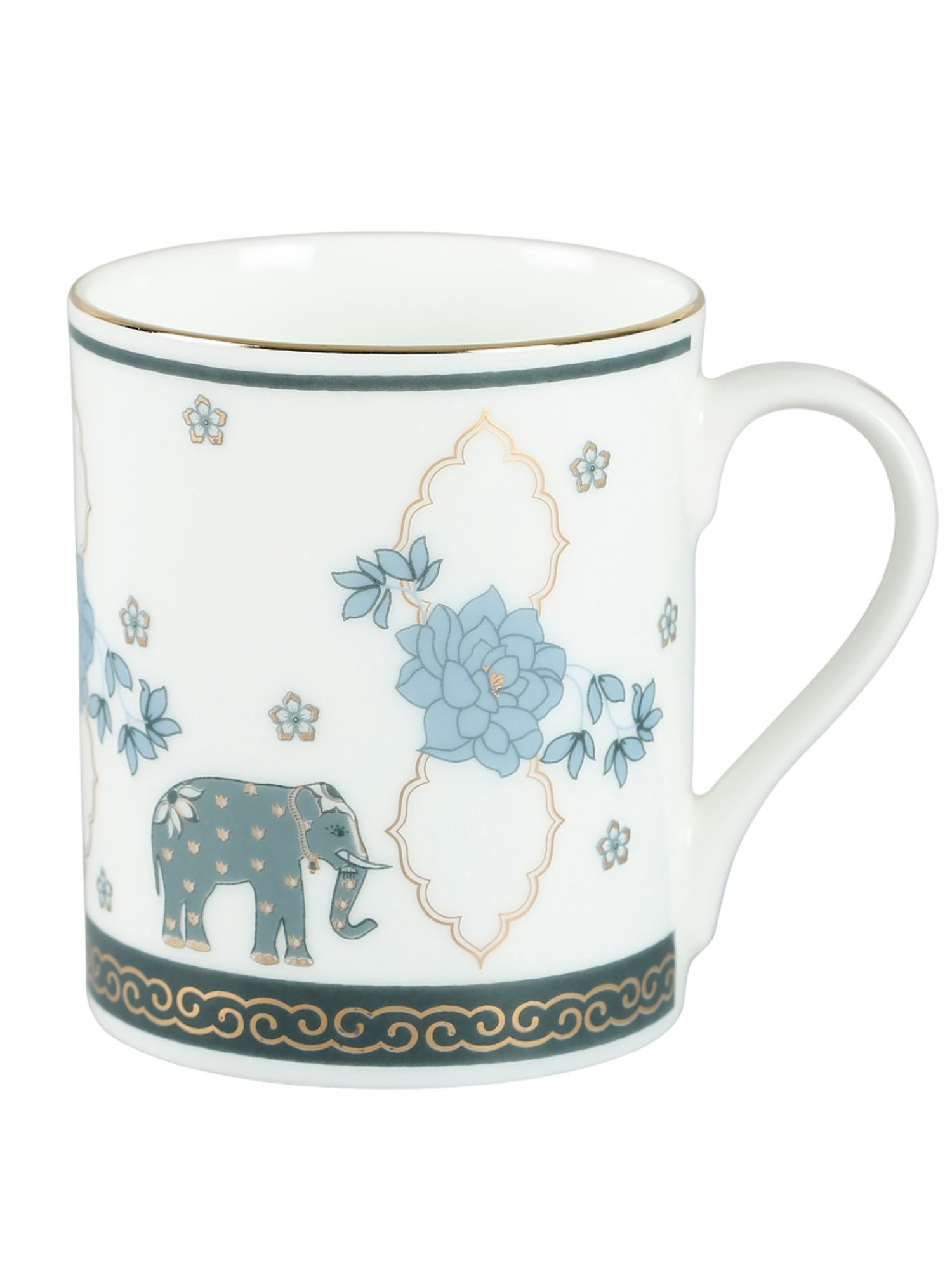 India Circus Abstract White Bone China Milk Mugs Set of 2, 360 ml With Accented and 22 Carat Gold