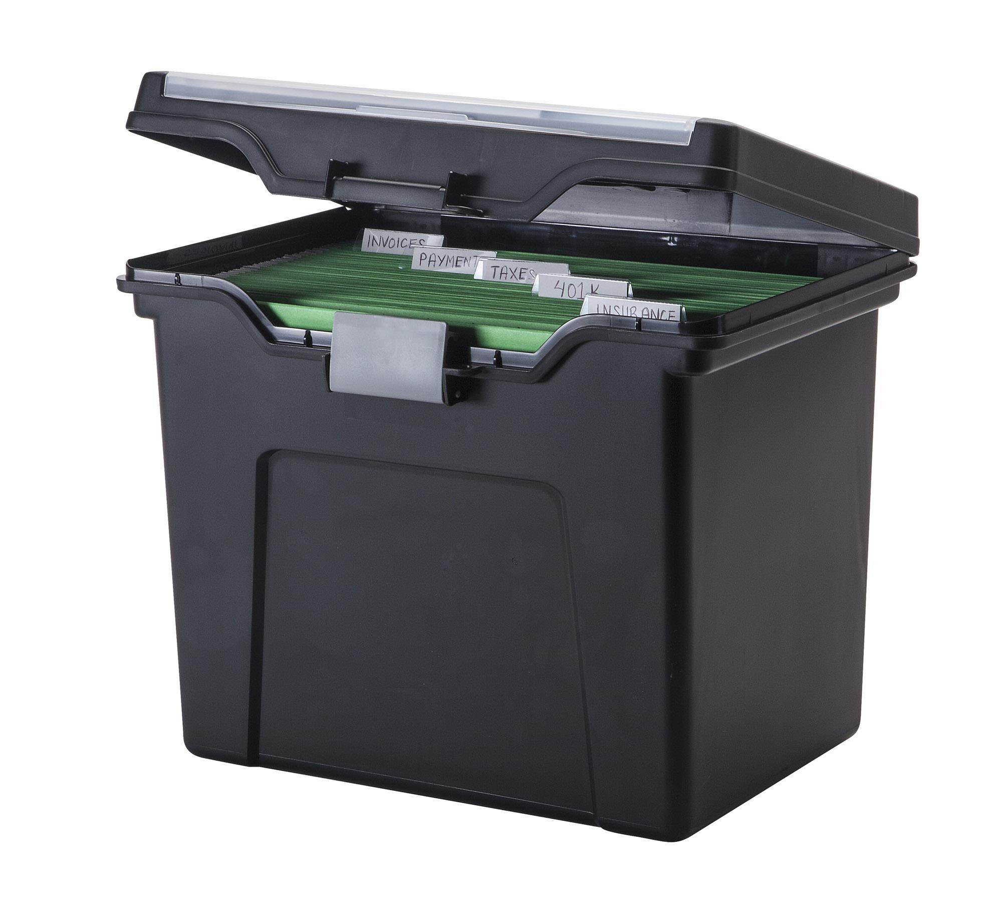 IRIS Letter Size Portable File Box with Organizer Lid 2 Pack Black