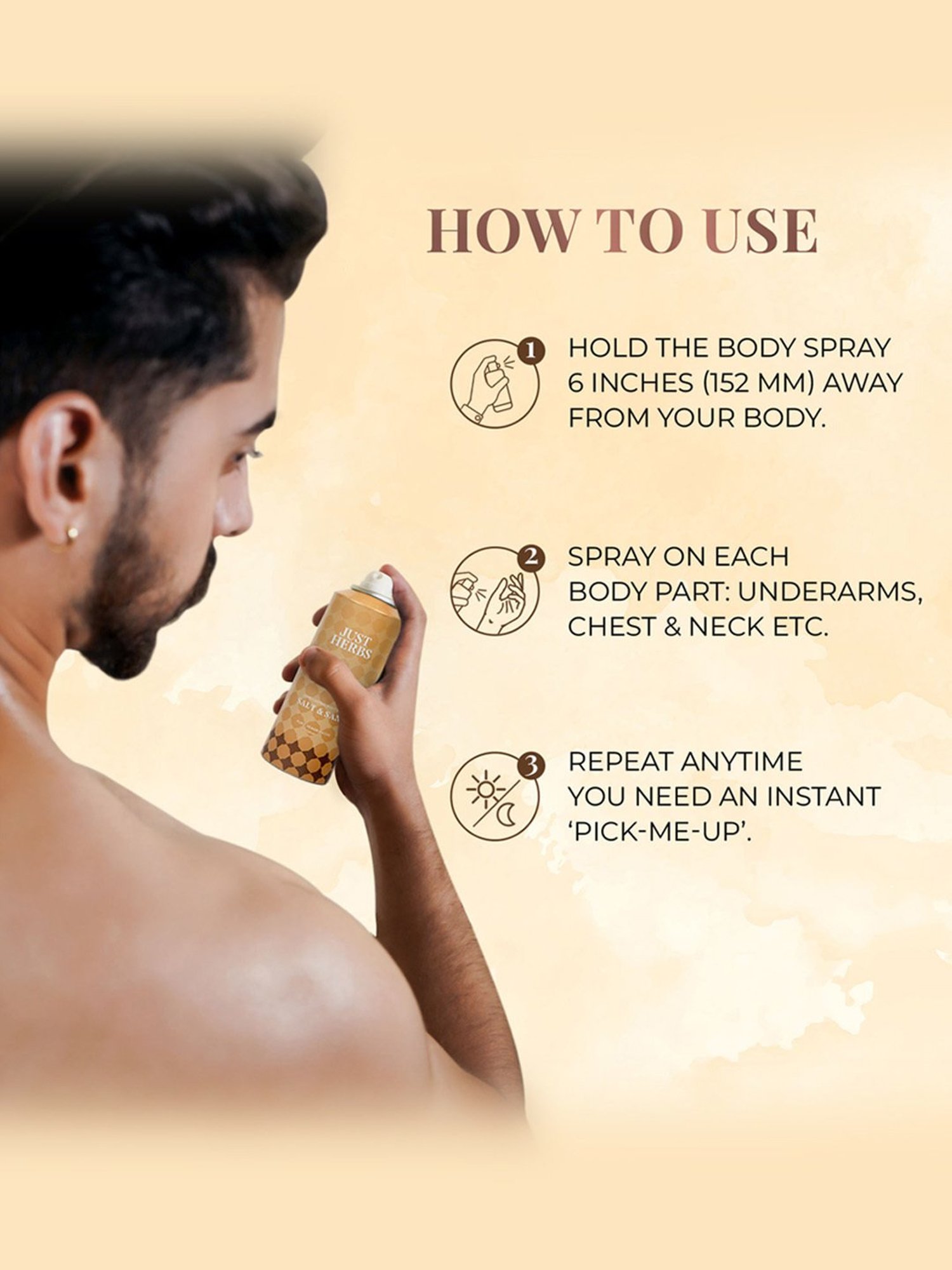 JUST HERBS Long Lasting Salt & Sand Body Spray for Men - 150 ml