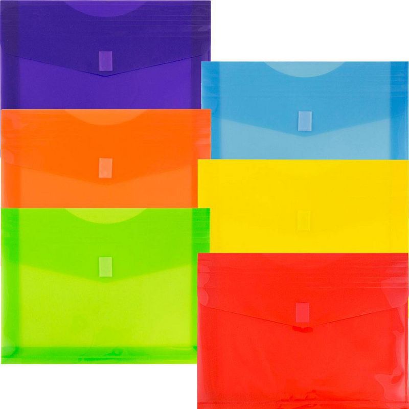 JAM Paper 8 5/8'' x 11 1/2'' 6pk Plastic 3 Hole Punch Binder Envelopes, Hook & Loop Closure, 1" Expansion - Multicolor