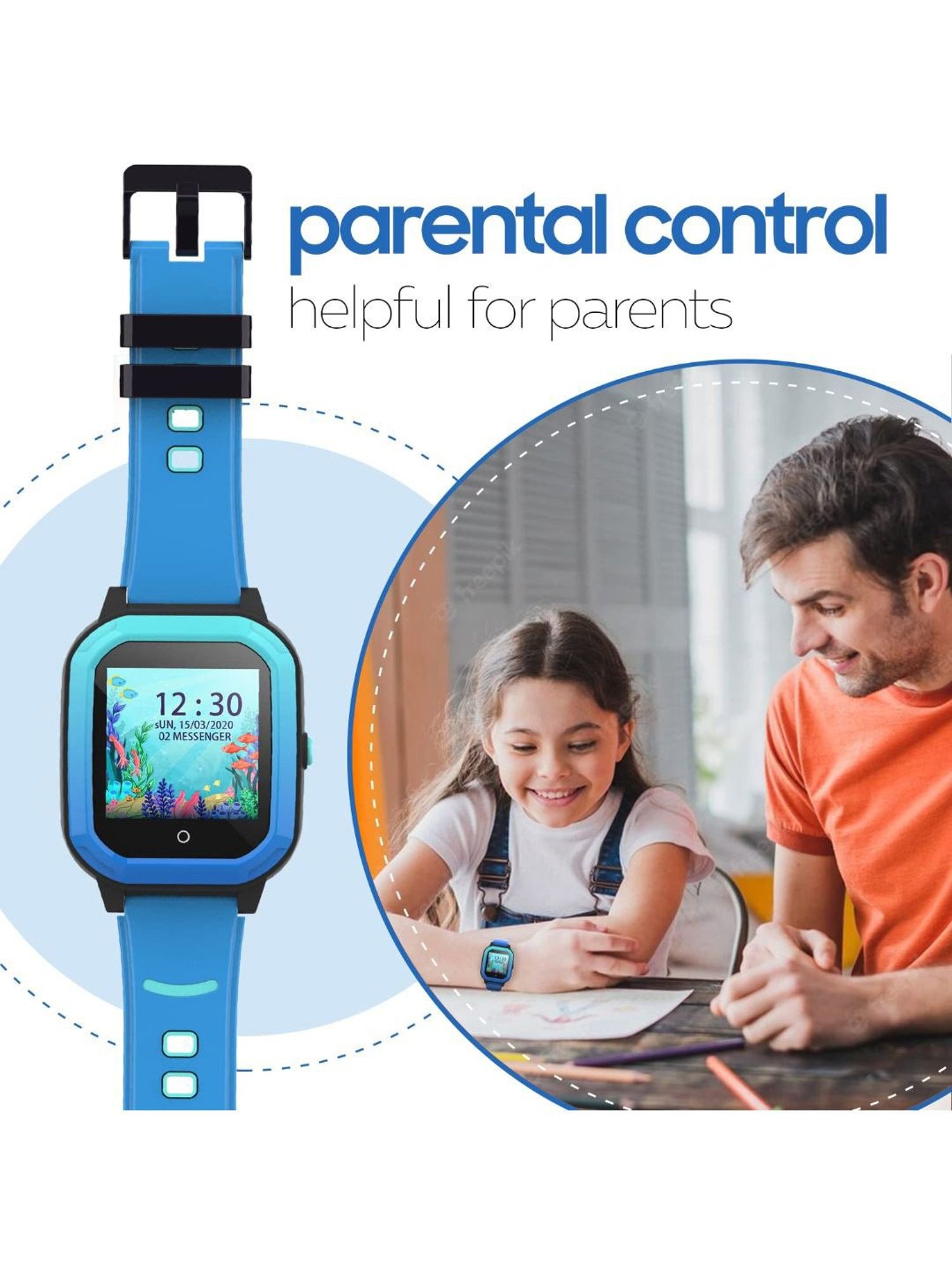 Turet Smartwatch for Kids with HD Display, Camera, SOS Button, Phone & Video Calling (Blue)