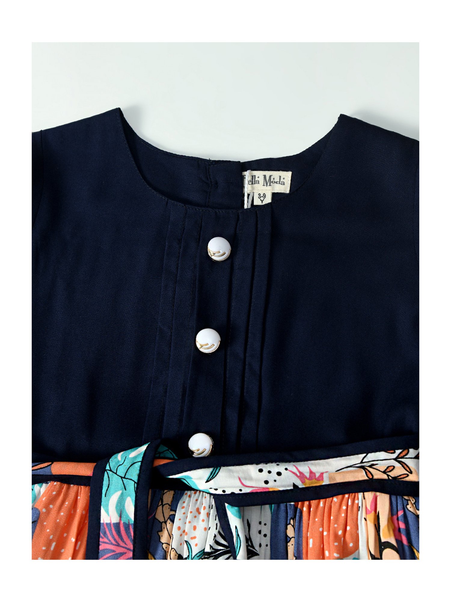 Bella Moda Kids Navy Printed Full Sleeves Fit & Flare Dress