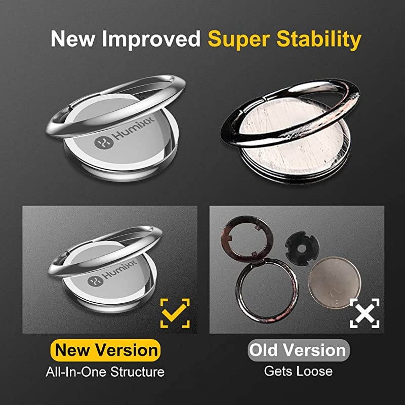 Phone Ring Holder Stainless Steel Cell Phone Finger Stand 360&deg; Rotation Thin Universal Kickstand Magnetic Car Mount for iPhone 1111 Pro11 MaxXRXS Max Samsung S10 Huawei P30 Silver