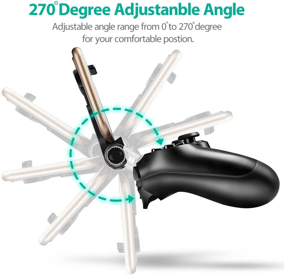 PS4 Controller Phone Holder, 180 Degree Rotation Gaming Mount Stand for Sony Playstation 4, PS4 Slim, PS4 Pro, Android S10 S10+/S20/S20+5G Note 10 9 8 LG HTC &ndash; Fits Max 6 inch