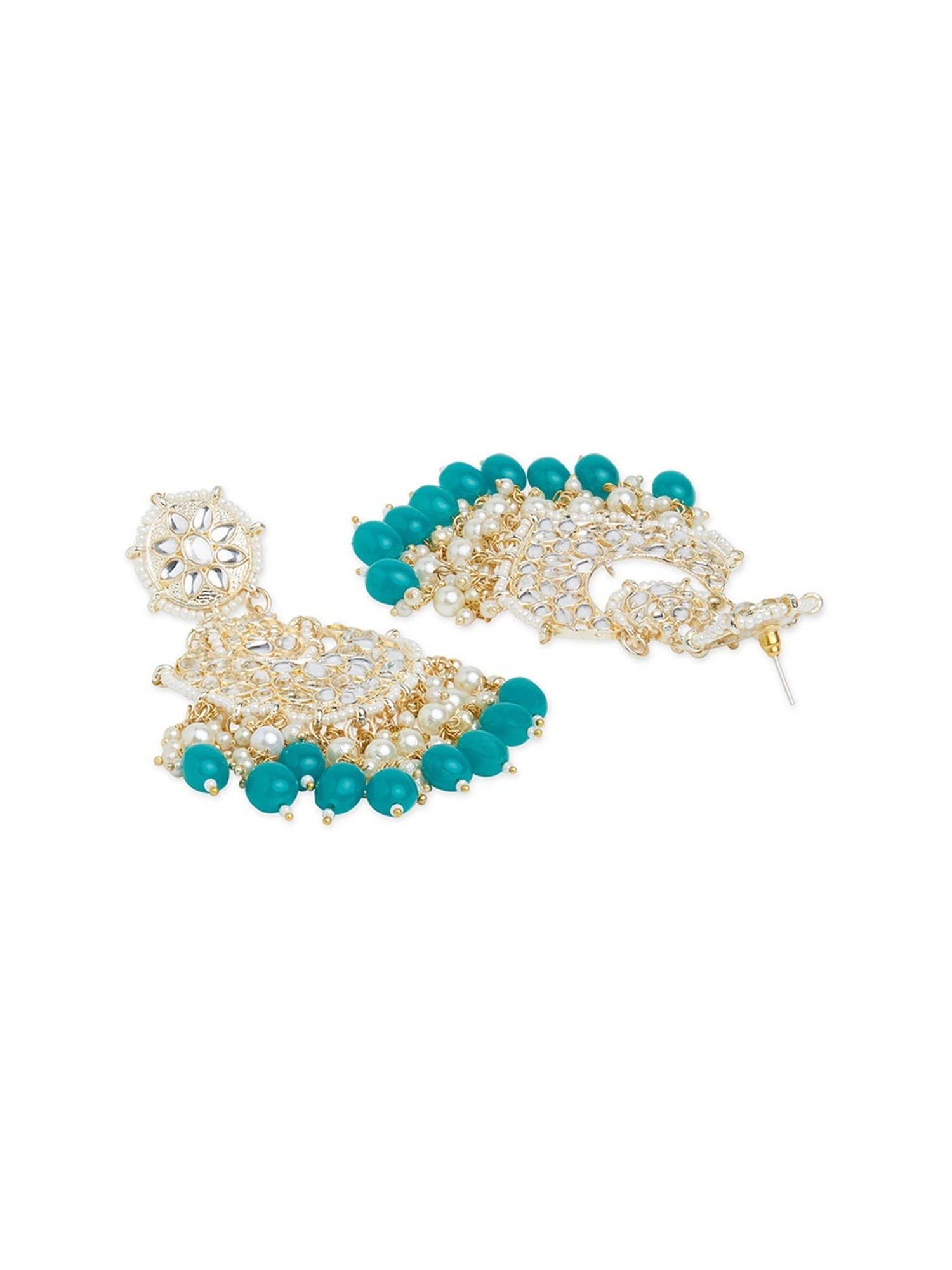 Zaveri Pearls Green Beads Traditional Kundan & Pearls Dangler Earrings - ZPFK11017