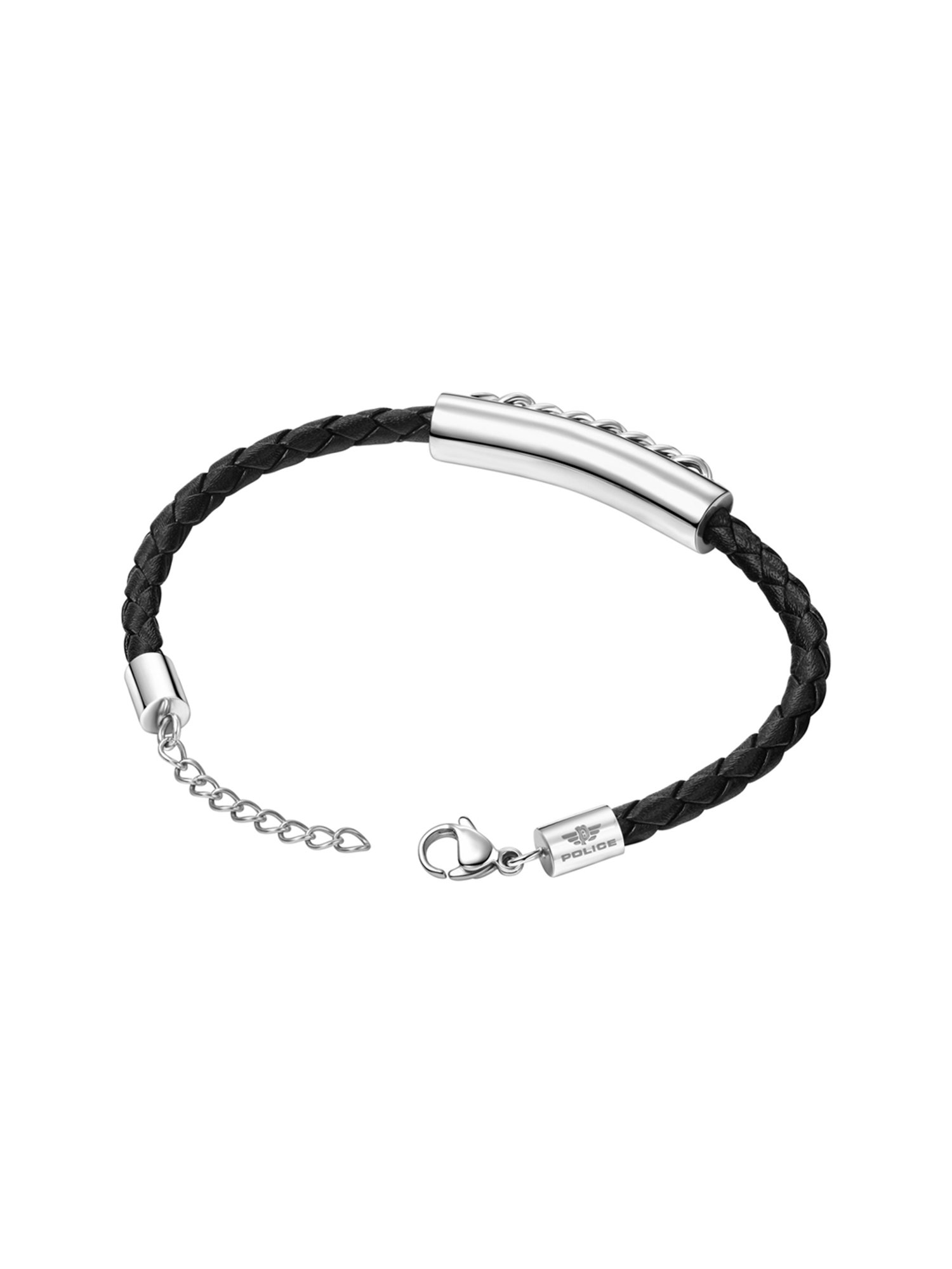 Police Fetter Black Cord Leather Flexible fit Black Flexible fit Bracelet for Men