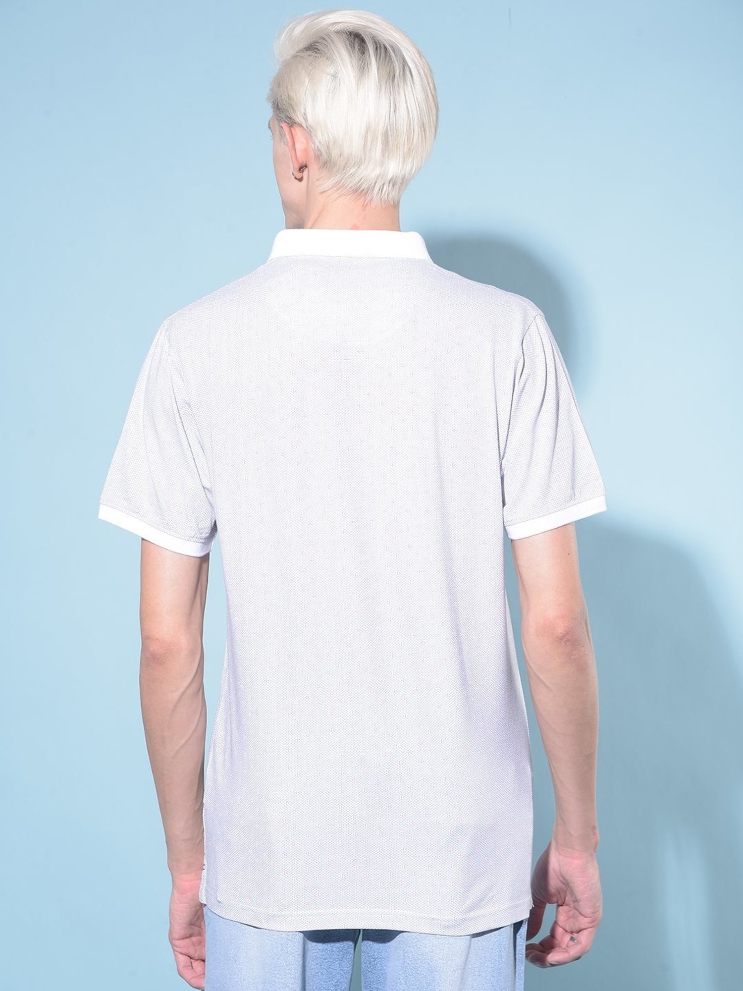 Crimsoune Club White Cotton Slim Fit Texture Polo T-Shirt