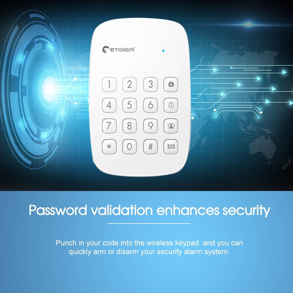 Etiger ES-K1A 433MHz Wireless Alarm System Keypad for Remotely Arm/Disarm Alarm Host Etiger ES-K1A Keyboard