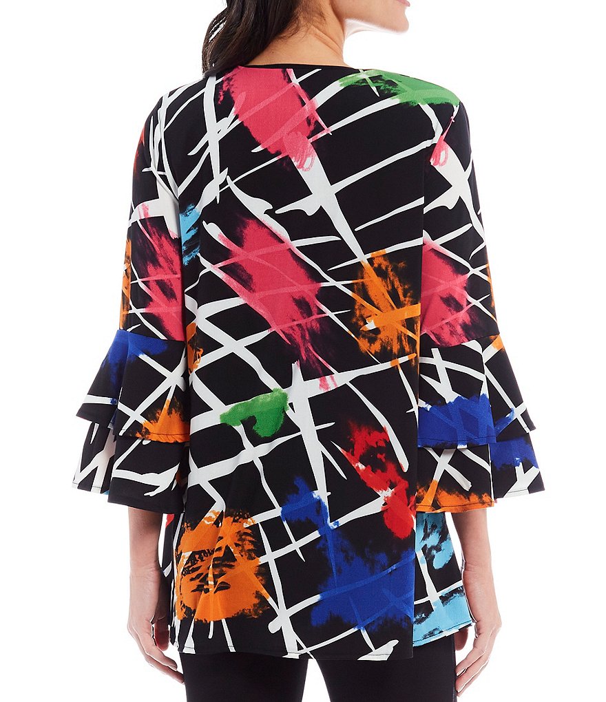 Calessa 3/4 Flare Cuff Sleeve V-Neck Knit Tunic