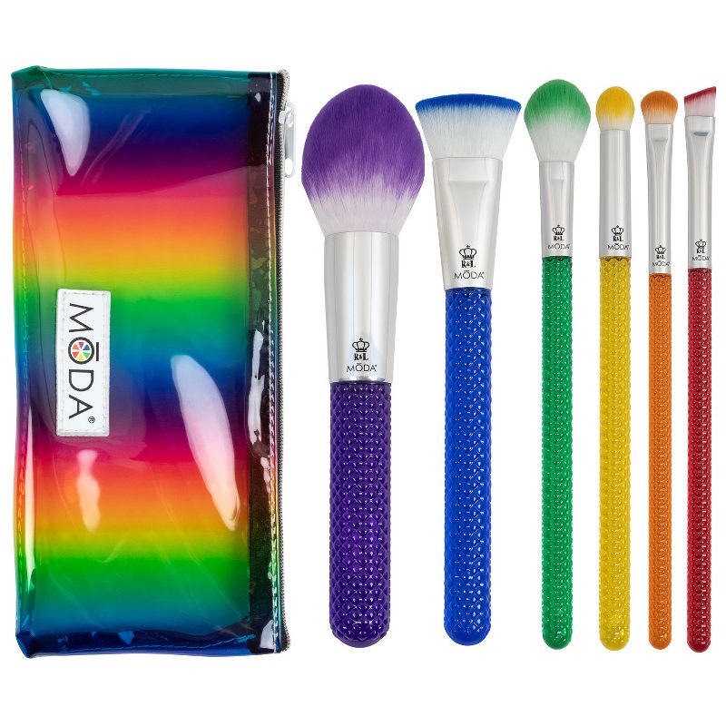 MODA Brush Rainbow 14pc Makeup Brush Bundle with Rainbow Zip Case