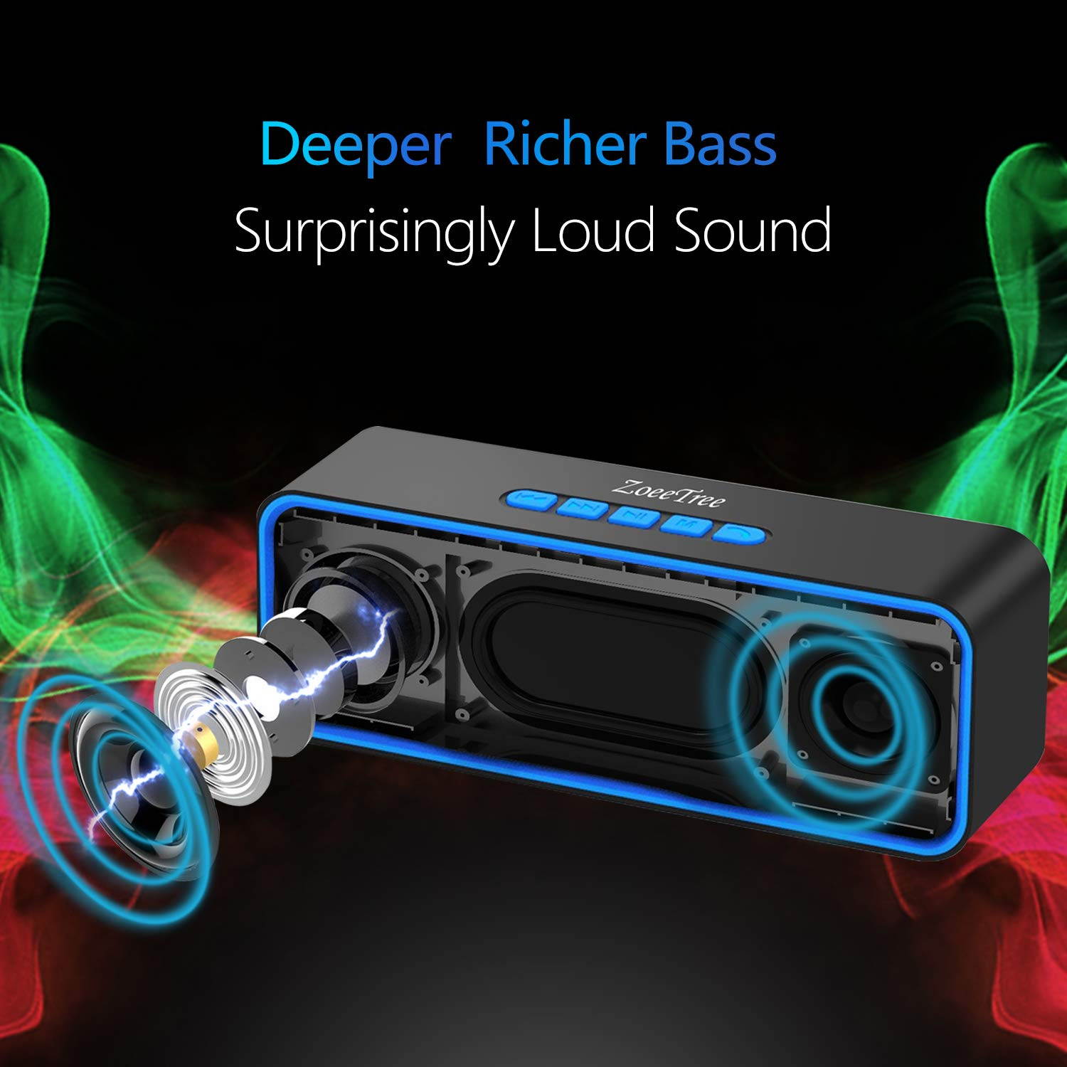 Portable wireless Bluetooth speakers, Portable 4.2 Wireless Speaker EDR Stereo with Loud HD Audio and Bass, Built-In Mic, FM Radio, 12H Playtime , TF Card , Dual Driver for Indoor & Outdoor Use