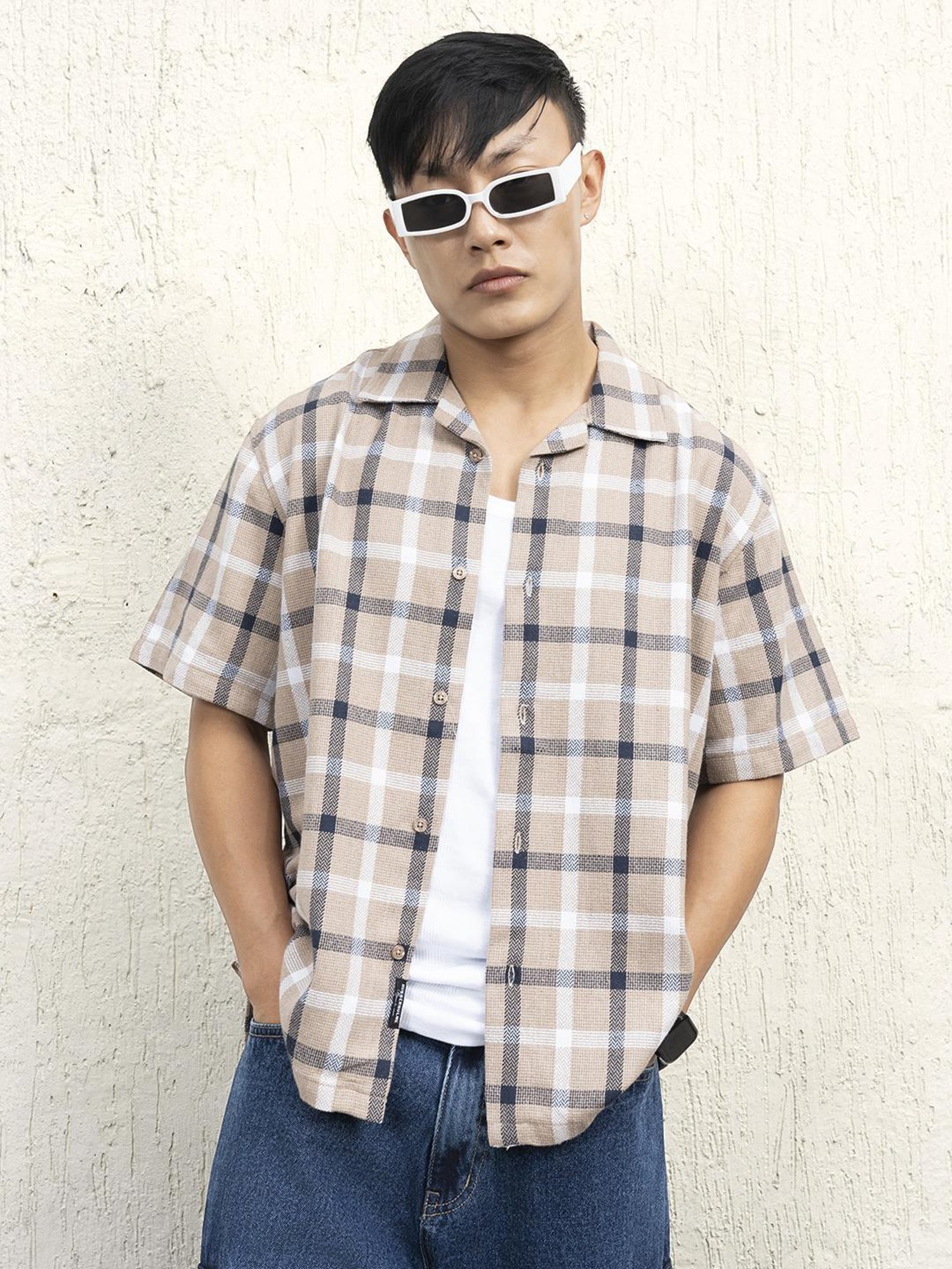 Hubberholme Men Cotton Short Sleeves Oversized Checked Shirt 6