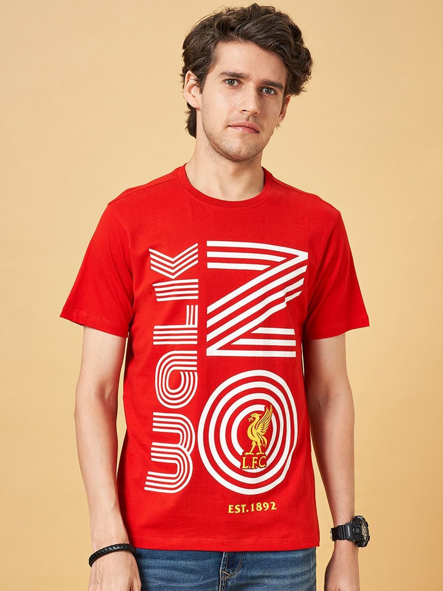 SF Jeans by Pantaloons Aurora Red Cotton Slim Fit Printed T-Shirt