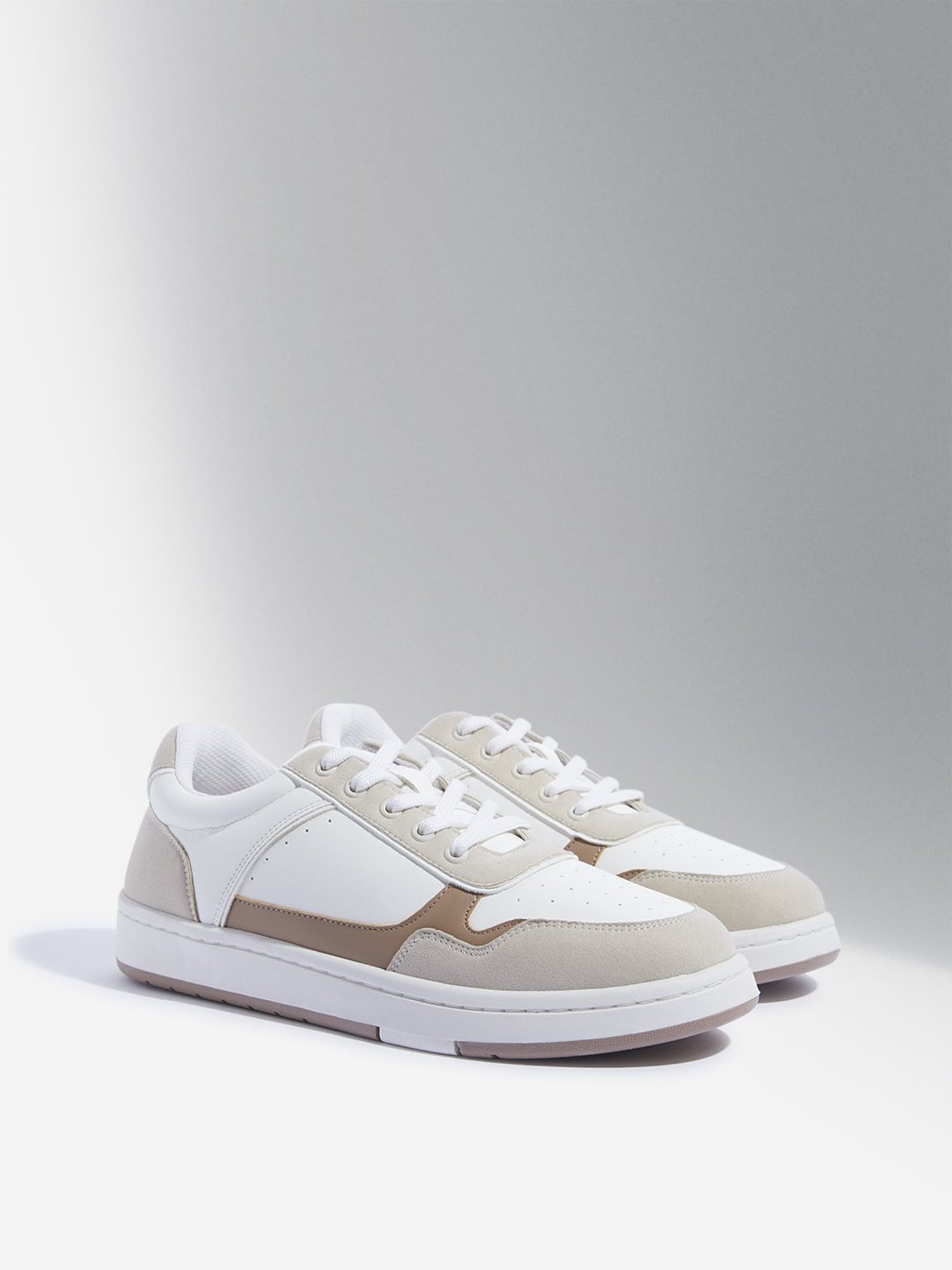LUNA BLU by Westside Taupe Colour-Blocked Lace-Up Sneakers