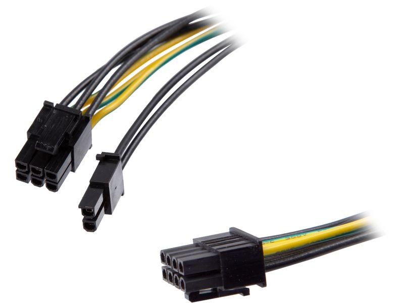 Athena Power CABLE-EPSMPCIE12 Internal Power Cable, 1x EPS 8pin Male, 1x PCIe 6+2pin Male, 12 in. Length, 18 AWG, Additional Power Given to PCIe Graphic Card